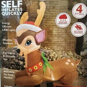 4ft Holiday Inflatable VINTAGE REINDEER Christmas LED Light Outdoor Lawn Decor